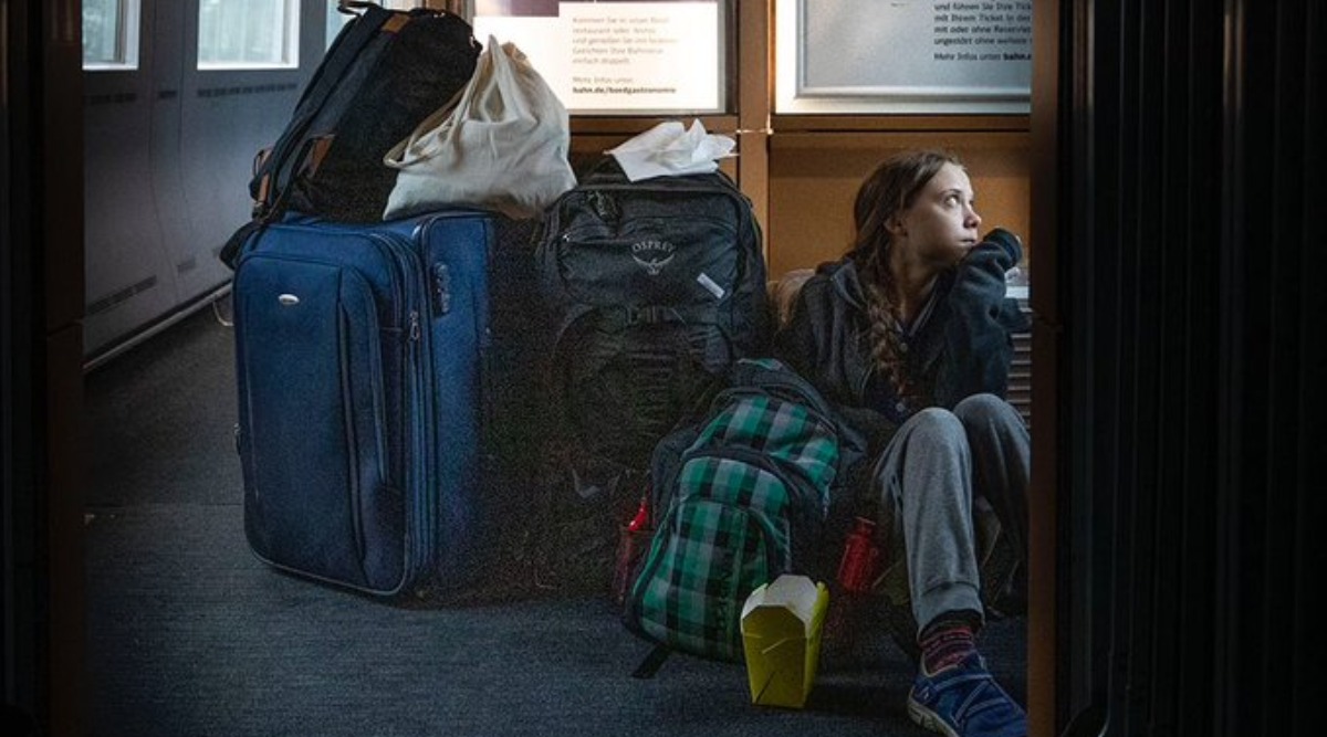 greta thunberg tweets photo of herself sitting on