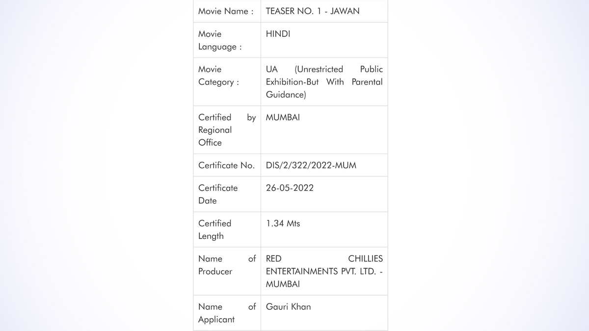 Jawan Trailer To Drop On May 2 Fake Censor Board Certificate Of Teaser