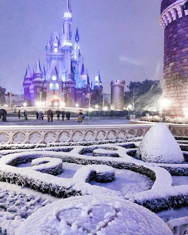 The white snow on the colourful lit castle looks so appealing! The white snow on the colourful lit castle looks so appealing!