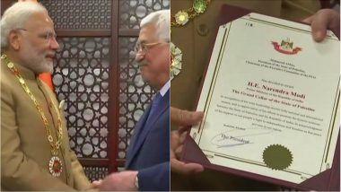 PM Modi Conferred With 'Commendation of Grand Collar' by Palestinian President Mahmoud Abbas