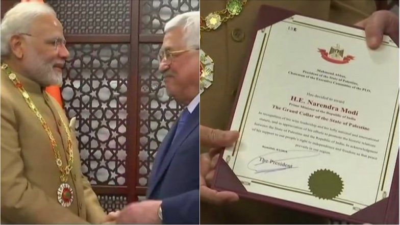 PM Modi Conferred With 'Commendation of Grand Collar' by Palestinian President Mahmoud Abbas