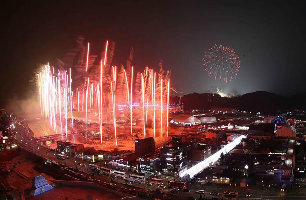 Fireworks explode during the opening ceremony of the PyeongChang 2018 Winter Olympic Games Fireworks explode during the opening ceremony of the PyeongChang 2018 Winter Olympic Games