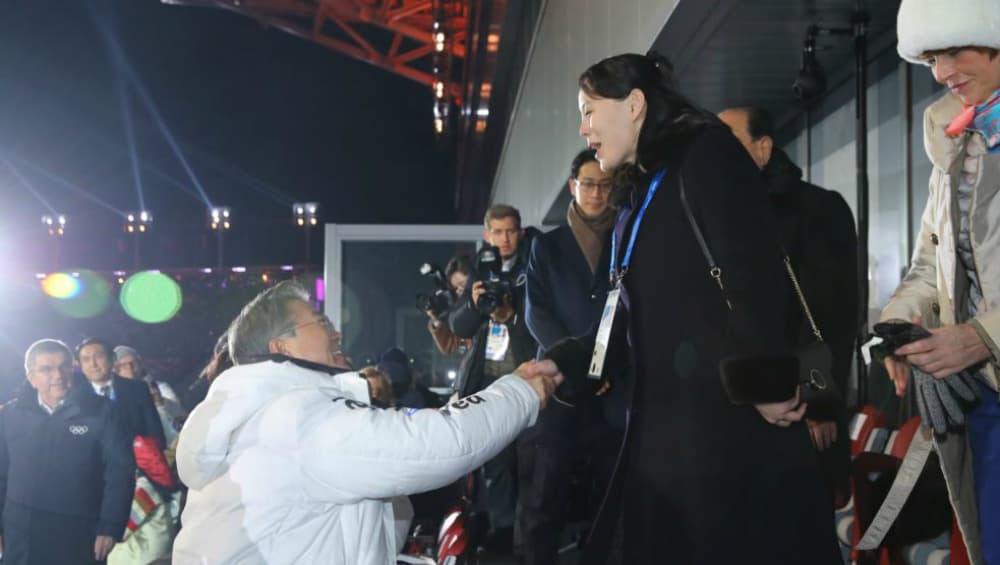 South Korean president, Moon Jae-in shaking hands with Kim Yo Jong, North Korean leader Kim Jong-un's sister South Korean president, Moon Jae-in shaking hands with Kim Yo Jong, North Korean leader Kim Jong-un's sister
