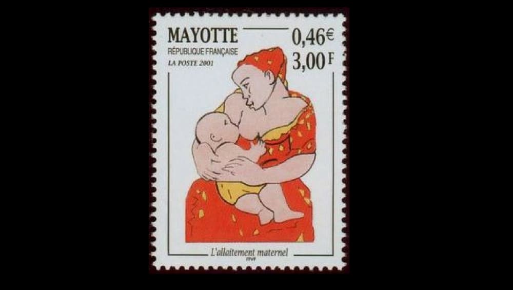 The caption under the stamp quite simply reads, 'Breastfeeding mother.' The caption under the stamp quite simply reads, 'Breastfeeding mother.'