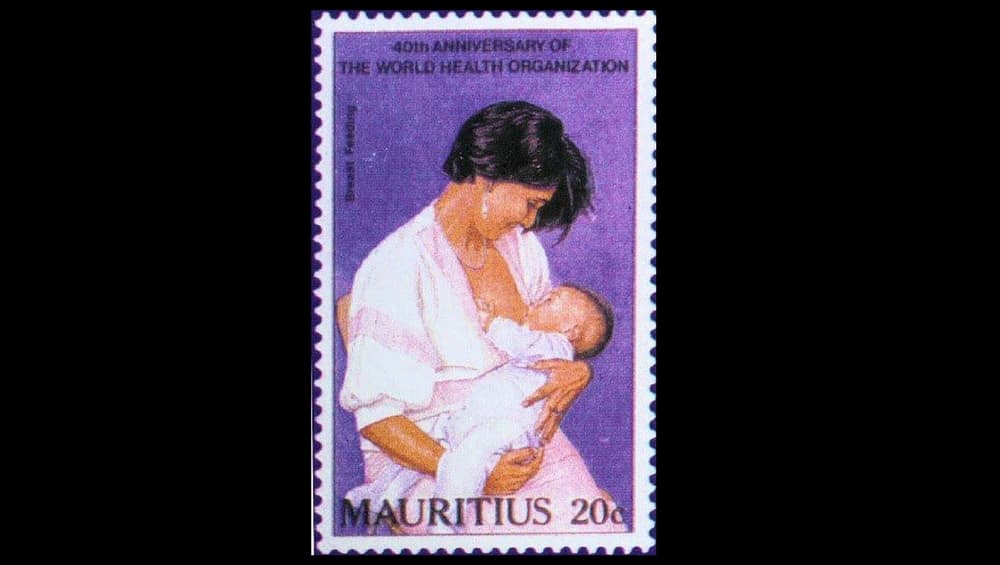 This postal stamp from Mauritius was released during the 40th anniversary of WHO This postal stamp from Mauritius was released during the 40th anniversary of WHO