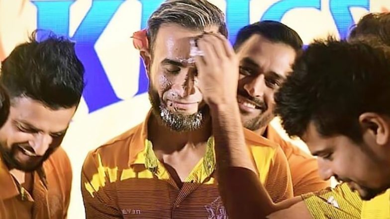 Imran Tahir Birthday Celebrations: Watch Team CSK Cake Leg Spinner’s Face