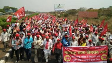 Nashik to Mumbai Kisan March: 30,000 Protesting Farmers Reach Bhiwandi, Plan to Gherao Maharashtra Assembly on March 12