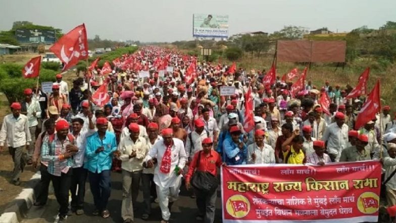 Nashik to Mumbai Kisan March: 30,000 Protesting Farmers Reach Bhiwandi, Plan to Gherao Maharashtra Assembly on March 12