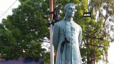 Black Ink Thrown at Jawaharlal Nehru’s Statue in Katwa's Telephone Maidan in West Bengal