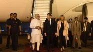 French President Emmanuel Macron Arrives in India For Four-day Visit; PM Narendra Modi Receives Him at Airport