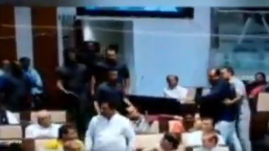 Ruckus in Gujarat Assembly: Congress MLA Pratap Dudhat Hits BJP's Jagdish Panchal With Belt – Watch Video