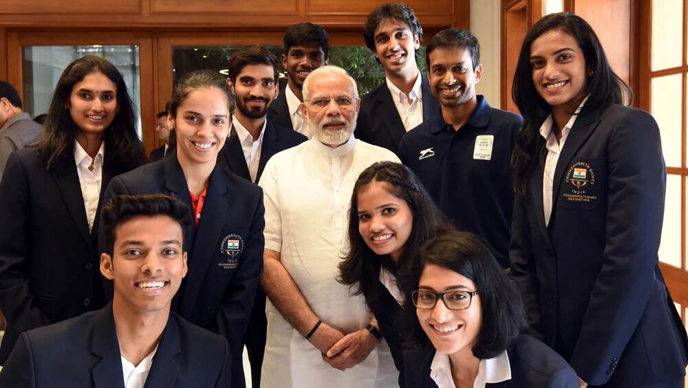 D: Prime Minister Narendra Modi Met Members of Winning Indian Badminton Team D: Prime Minister Narendra Modi Met Members of Winning Indian Badminton Team