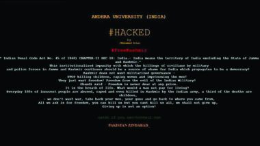 Andhra University Website 'andhrauniversity.edu.in' Hacked & Restored, ‘Pakistan Zindabad’ & ‘Free Kashmir’ Flashed on the Page