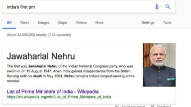 Jawahar Lal Nehru Becomes 'India's First PM' Again! Google Fixes Glitch Showing Narendra Modi's Pic in Search Results