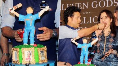 Sachin Tendulkar's 45th Birthday Cake and Party Pics: God of Cricket Celebrates Birthday with Wife Anjali & Friends