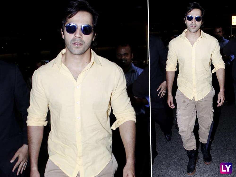 Varun Dhawan looks amazing in his lemon yellow shirt and beige pants Varun Dhawan looks amazing in his lemon yellow shirt and beige pants