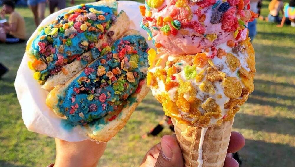 These ice cream cones are all kinds of colourful. These ice cream cones are all kinds of colourful.
