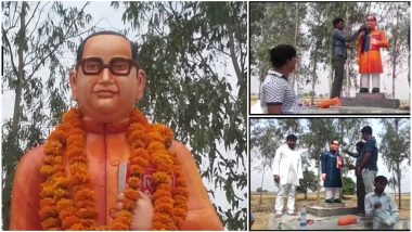 Saffron Statue of BR Ambedkar Re-Painted Blue by BSP Leader Himendra Gautam in Uttar Pradesh's Badaun