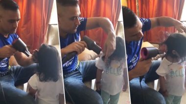 IPL 2018 Diaries Video: Papa MS Dhoni Blow Dries Daughter Ziva’s Hair