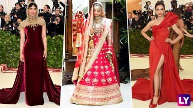 Red HOT! Sonam Kapoor, Priyanka Chopra and Deepika Padukone: Bollywood Superstar Actresses Paint Mumbai to NYC Met Gala in Shades of Red (See Pictures)