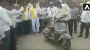 Telegu Desam Party Worker Sets His Scooter on Fire to Protest Against Petrol, Diesel Price Surge
