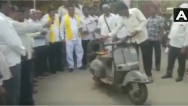 Telegu Desam Party Worker Sets His Scooter on Fire to Protest Against Petrol, Diesel Price Surge