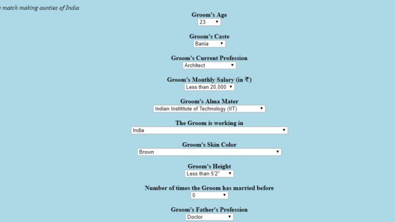 Shameful! There is a Dowry Calculator Website Which Estimates Groom's Worth Based on Skin Colour