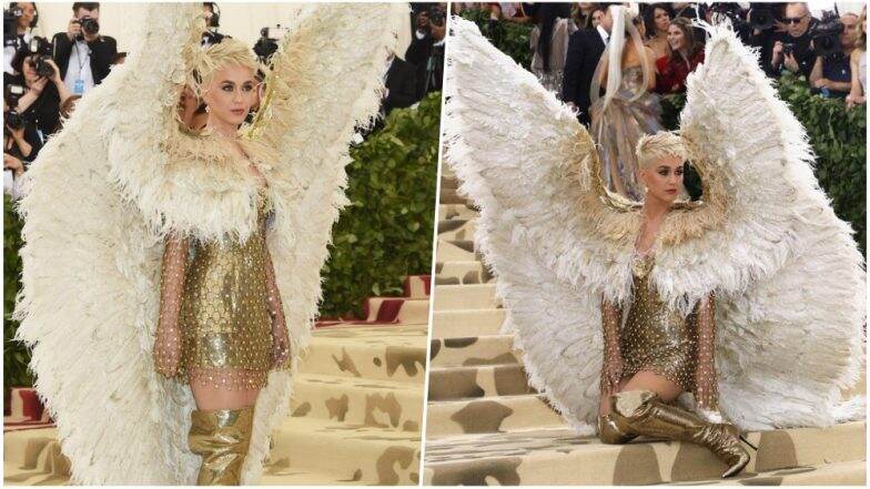 Met Gala 2018 Red Carpet Pop Singer Katy Perry Steps Out in Giant Angel Wings Internet Has Hilarious Response