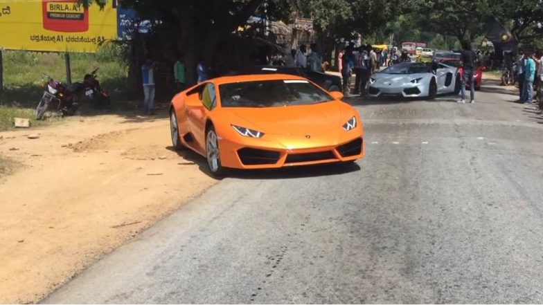 Lamborghini Convoy Causes Huge Traffic Jam: 18 Cars Struggles to Clear a Speed Breaker; Watch Video