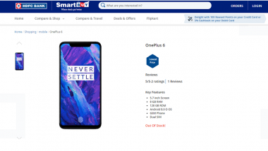 OnePlus 6 Gets Listed on HDFC Bank Website Ahead of India Launch; Reveals Price, Specifications & Features