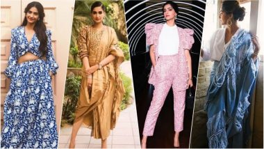 Sonam Kapoor During Veere Di Wedding Promotions: From Denim Saree to a Pant Suit, the Newly-Wed Actress Reveals Her Quirkiness (View Pics)