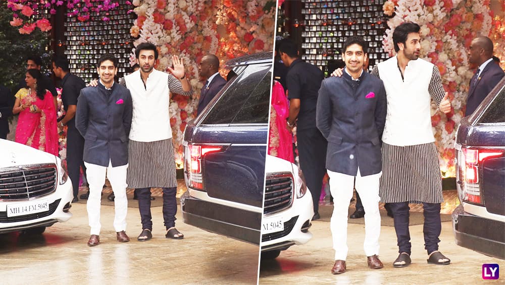Ayan was in bandhgala and Ranbir was in kurta and sleeveless white jacket. Ayan was in bandhgala and Ranbir was in kurta and sleeveless white jacket.