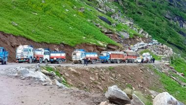 Himachal Pradesh: Over 2,000 Vehicles Stranded on Manali-Leh Highway Due to Landslide, Road Flooded at Sissu in Lahaul-Spiti