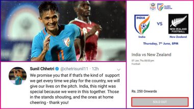 Sunil Chhetri's Thanks Fans With a Heartfelt Message on Twitter; IND vs NZ at Hero Intercontinental Cup Match Tickets Sold Out!