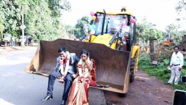 JCB Ride for Newly Wed Karnataka Couple! View Pics of the Unique Procession