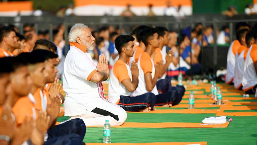 On 4th international day of yoga, PM Modi practises yogasana at Forest Research Institute in Dehradun On 4th international day of yoga, PM Modi practises yogasana at Forest Research Institute in Dehradun