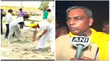 Disappointed With Yogi Adityanath Government, UP Cabinet Minister OP Rajbhar Takes up Spade to Repair Road