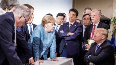 Photo of US President Donald Trump Facing Germany Chancellor Angela Merkel and Other Leaders at G7, Image Inspires Funny Memes on Twitter