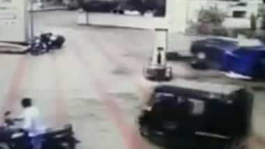 Gujarat: Car Rams Into Petrol Dispenser And Autorickshaw at a Pump, 3 Injured; Watch Video