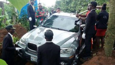 Son in Nigeria Buries His Father in Brand New BMW as a Mark of Honour, Locals Say it Has Navigation to Heavenly Doors!