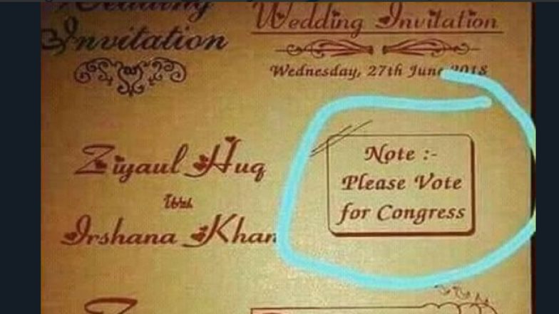 Viral Wedding Card Invite With ‘Vote for Congress’ Message From Haryana Is Real and Not a HOAX!