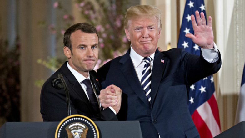 Donald Trump & Emmanuel Macron Firm Handshake! French President Leaves White Marks on His US Counterpart's Skin; Twitterati Tickles