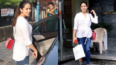 Mira Rajput Rocks the Maternity Look in a Basic White Top and Denims, Flaunting Her Baby Bump to the Paparazzi – View Pics