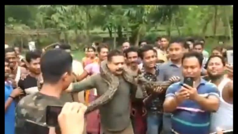 Watch Video: Python Strangles Forest Officer in Jalpaiguri, While Posing for Selfie, Miraculously Escapes Snake Watch Video: Python Strangles Forest Officer in Jalpaiguri, While Posing for Selfie, Miraculously Escapes Snake
