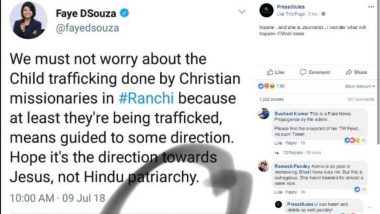 Fake Tweet Attributed to Journalist Faye D'Souza Goes Viral; Fake News Peddlers Use 'Fictional Tweet' Disclaimer to Escape Legal Trouble