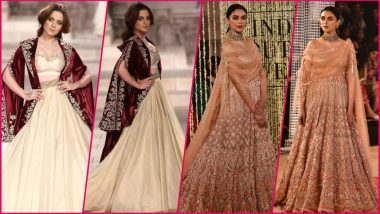 India Couture Week 2018 Day 1: Kangana Ranaut and Aditi Rao Hydari Set the Ramp on Fire for Anju Modi and Tarun Tahiliani Bridal Dress (See Pics)