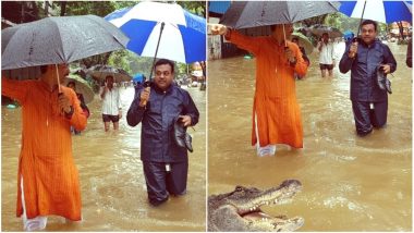Twitterati Troll BJP National Spokesperson Sambit Patra As He is Seen Walking in Knee-Deep Water-Clogged Streets in Mumbai: Pics and Funny Messages Go Viral