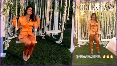 Priyanka Chopra Pulls Off Tricky Bright Orange Pantsuit With Great Panache at Vogue X Saks Dinner (See Pics)