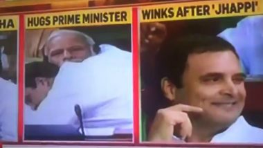 Rahul Gandhi Hugs PM Narendra Modi, Winks Inside Lok Sabha and Twitter is Ready With Funny Jokes and Memes