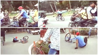 Tej Pratap Yadav Falls Off Cycle While Protesting Against Rising Fuel Prices; Watch Video